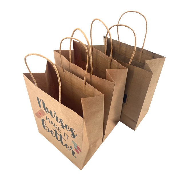 Custom Recycle Kraft Paper Bag Kraft Paper Packaging Bag With Handle Grocery Take Away Packaging Bag for Business Shopping 