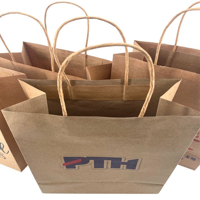 Custom Recycle Kraft Paper Bag Kraft Paper Packaging Bag With Handle Grocery Take Away Packaging Bag for Business Shopping 