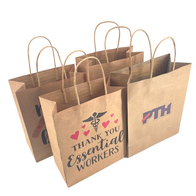 Fancy Gift Grocery In Stock Kraft Paper Packaging Bag with Handle Business Shopping Take away Kraft Paper Package Bag