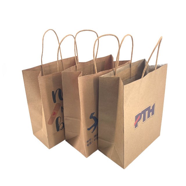 Fancy Gift Grocery In Stock Kraft Paper Packaging Bag with Handle Business Shopping Take away Kraft Paper Package Bag