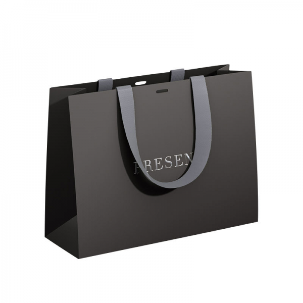 Customized Luxury Black Shopping Paper Bag with Handle Customizable Black Gift Paper Bags With Silver Foil for Promotions