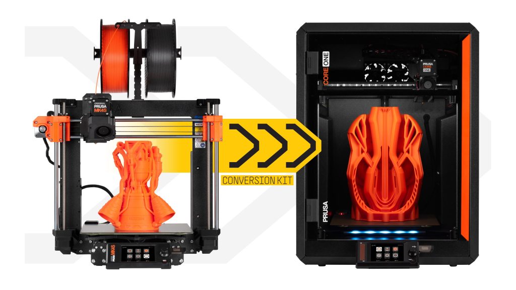 使用转换套件将 prusa mk4s 升级到 core one。照片来自 prusa research。