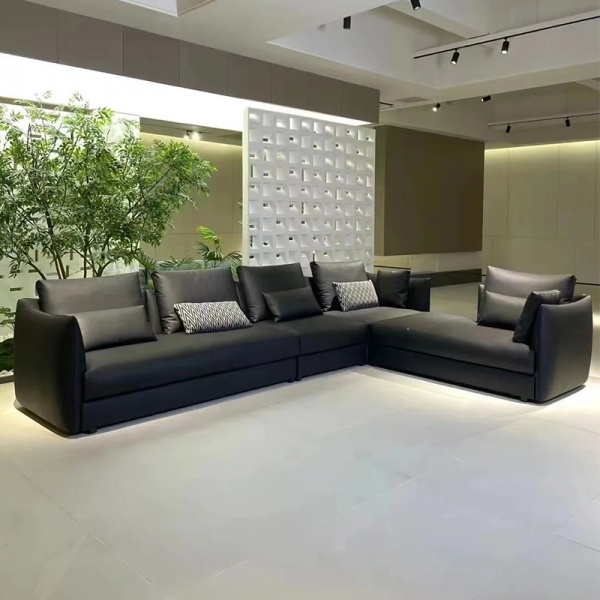 High-end living room furniture sofa set designs modern luxury black genuine leather comfort modular sofa