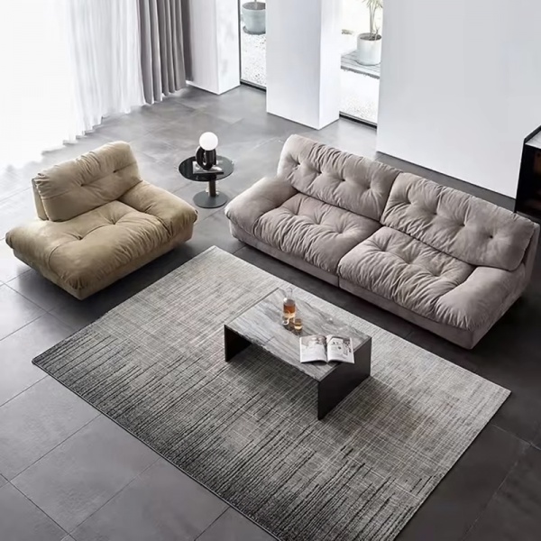 Luxury Pull Buckle Sectional Sofa Down Upholstery Frosted Fabric Wash Free Cloud Couch Living Room Sofa Without Arm