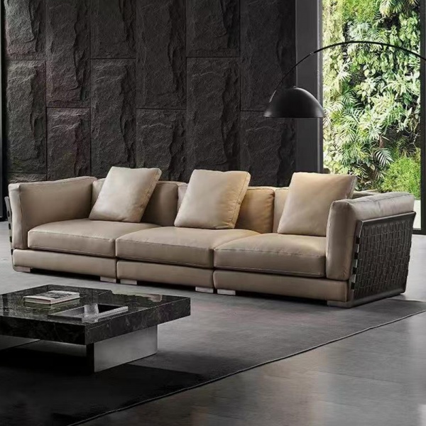 High-End Modern Luxury Woven Genuine Leather with Advanced Modular Set for Hotels Villas Apartments