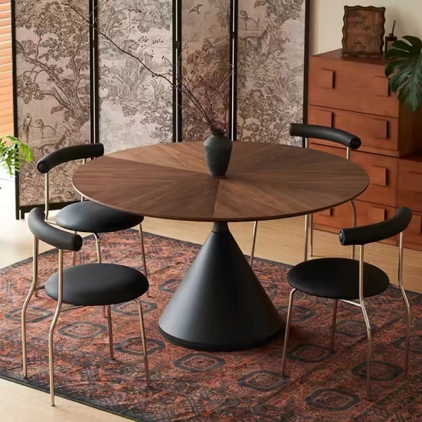  Ancient Style Black Walnut Veneer Table Small Apartment Retro Homecarbon Steel Round Dining Table 