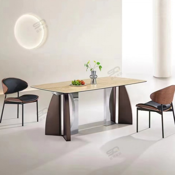 Modern simple rock plate table A variety of household stainless steel light luxury rectangular table