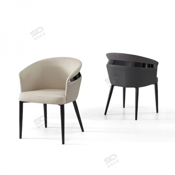 Light Luxury Leather Chair Woven Backrest Upholstered Dining Chair Rebound Cushion Negotiation Carbon Steel Hotel Chair