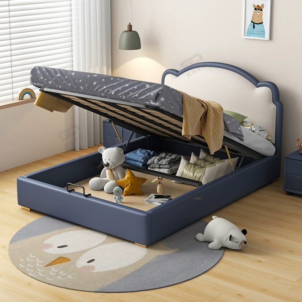 New Design Kids Bedroom Furniture Cartoon Girls And Boys Wooden Single Bed Frame PU Upholstered Children