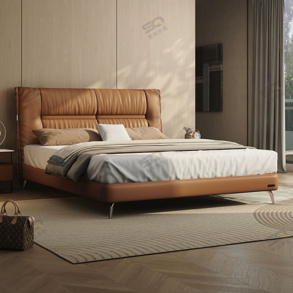 Modern Bed Leather Minimalist King Size Queen Size Platform Adult Master Bedroom Home Furniture Bed Frame