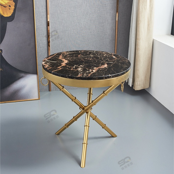 Customized Round Side Table Modern Coffee Table, Marble Pattern Metal Modern Table