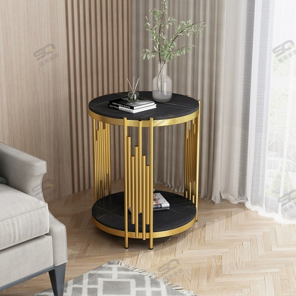 Double Deck Side Table Modern Round Light Luxury Marble Stone Top Small Coffee Table Living Room Home Furniture Bed Side Table