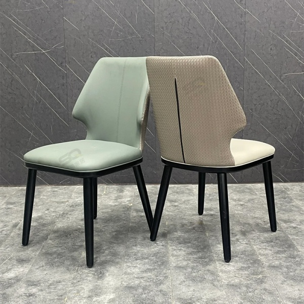 Hot Sale Luxury Modern Design Soft Home Furniture Cutout Design Wrap Around Back Soft Seat Bag Leather Dinning Chairs