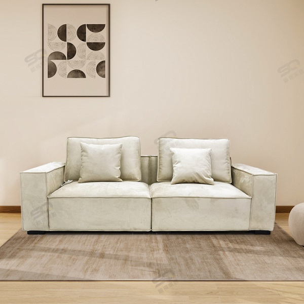 Home Living Room Apartment Small Furniture Beige Velvet Fabric Indoor Couch 