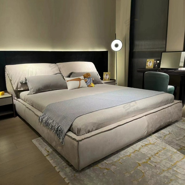 Modern minimalist bedroom furniture set king size bed nubuck fabric up-holstered beds