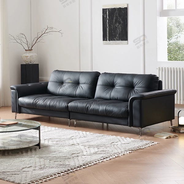 Vintage Style Metal Legs sofa black 3 Seater leather sectional couch design living room sofas for home furniture