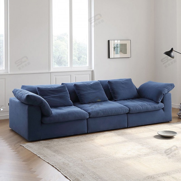 minimalist linen fabric straight Two three seater  sectional sofa set combination living room down filled couch
