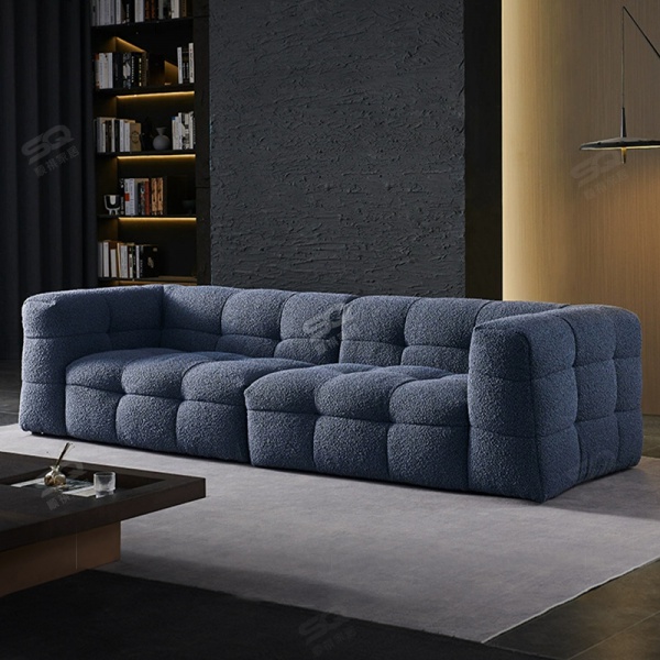 Lambs Wool Fabric Sofa Upholstered Sofa Set Cube Design Minimalist Style for Living Room Villa or Apartment
