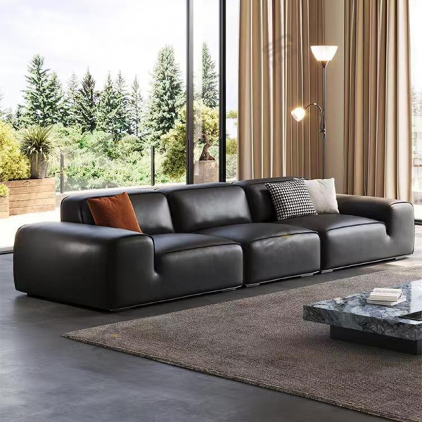 Modern Design 3-Seater Genuine Leather Couch Sofa High Density Sponge Feather Home Living Room Furniture Set 