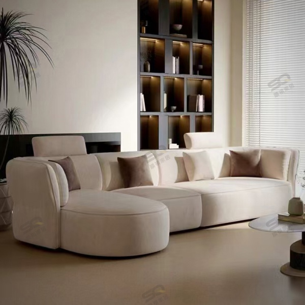 2025 new stylish modern sofa couch Luxury Indoor Furniture Curved Sofa Modern Lamb Wool Living Room Sofa Set Cashmere White Sofa Design