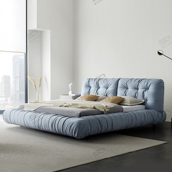 Unique  Minimalist design blue leather king size twin bed frame double bed stylish platform bed