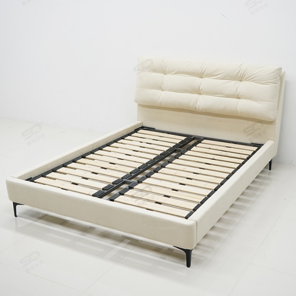 Cream style leather double bed bedroom modern and simple soft bag edge bed