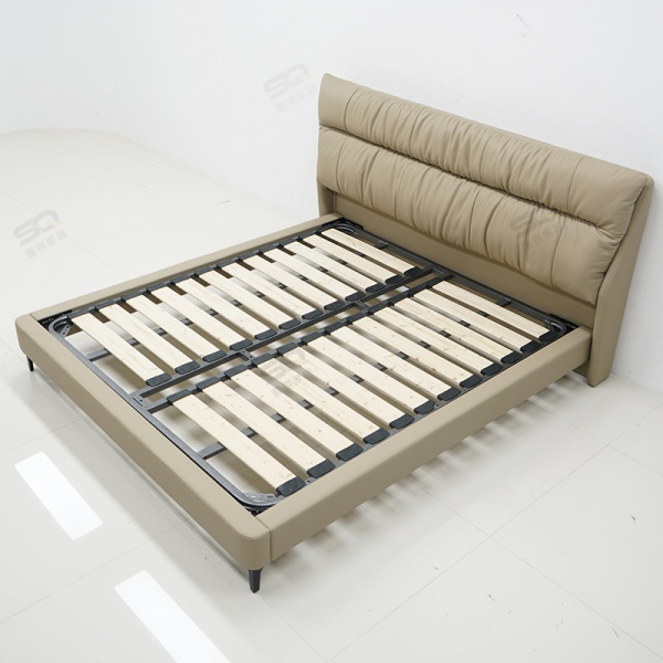 Antique Style Natural Wooden Frame King Size Tufted Upholstered Linen Fabric Hotel Bed