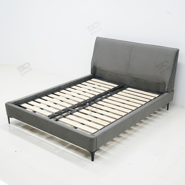 Hot Sell Simple Factory Modern Up-holstered 2 Seater Double Twin Gray Fabric Full XL Queen Size Wooden Bed Frame