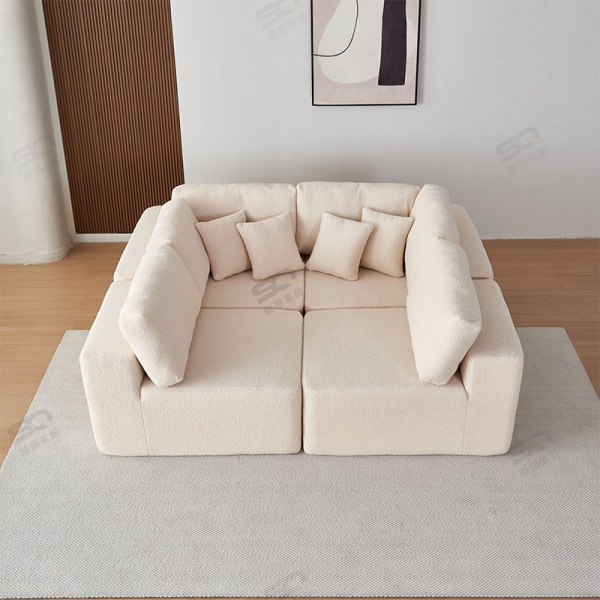 Large Apartment Villa Lamb Velvet Sofa Compressed Living Room Sofa High Density Sponge Multi-Person Sofa Bed