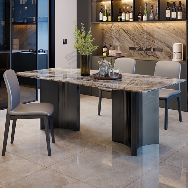 Light Luxury Marble Dining Table Modern Simple Rectangular Household Dining Table and Chair Combination Small Apartment Oreo Grey Dining Table