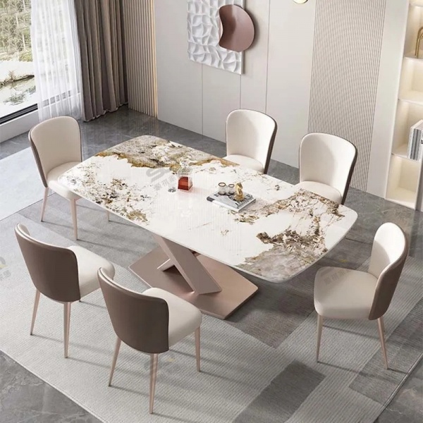 Rock Plate Dining Table and Chair Combination Modern Simple Light Luxury Household Dining Table Small Apartment Rectangular Rock Plate Dining Table