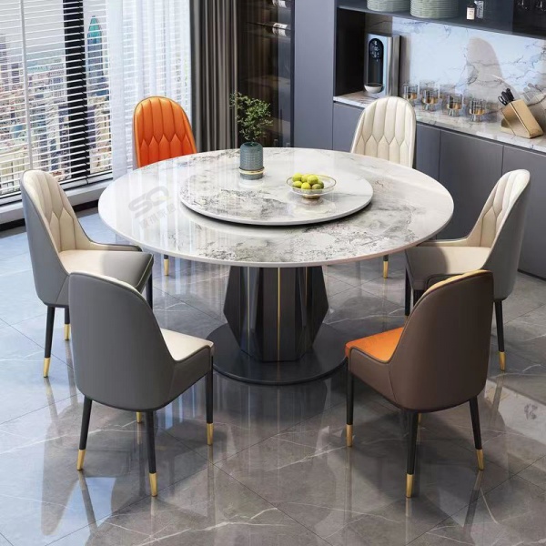 rock plate dining table and chair combination modern simple light luxury high-end round table with turntable 4-12 people dining table home