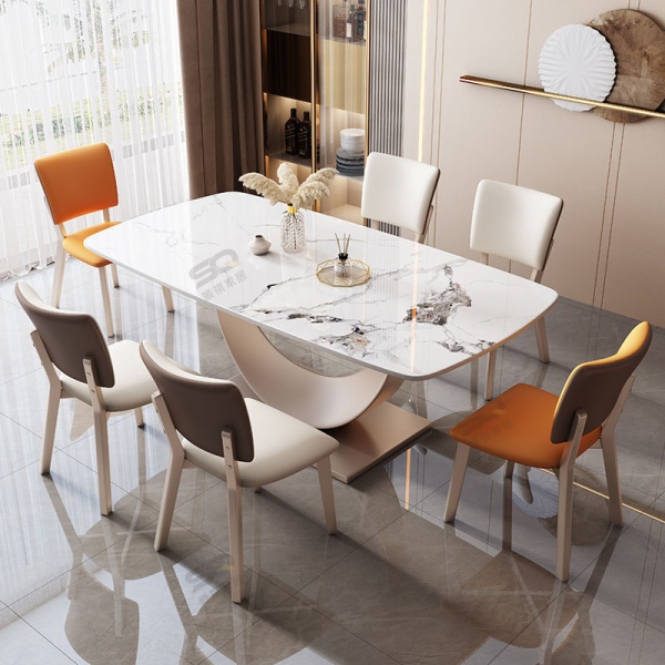 Light Rock Plate Dining Table and Chair Combination Modern Simple Dining Table Household Durable Thickened Base Rectangular Dining Table