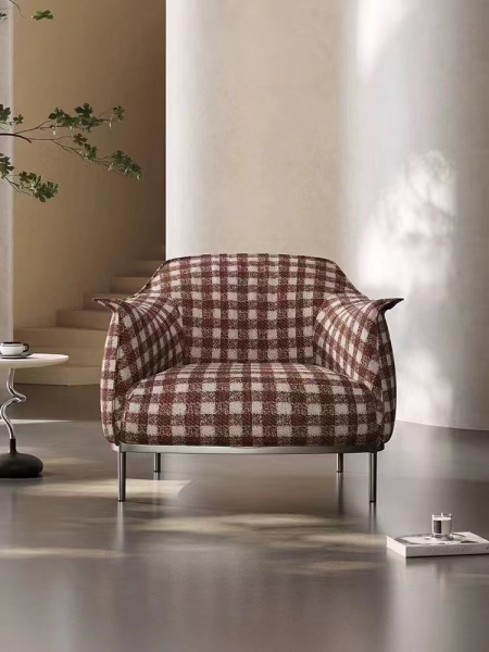 Elegant Plaid Upholstered Armchair - Perfect for Cozy Living Rooms