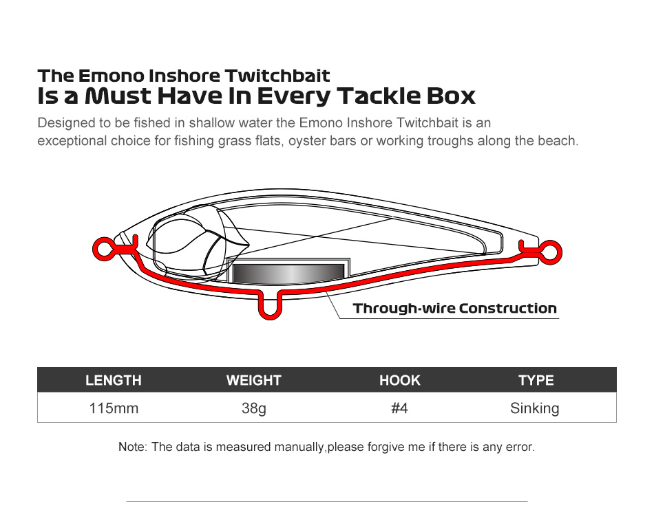 Noeby Inshore Twitchbait Fishing Lure 115mm 38g Sinking Pencil
