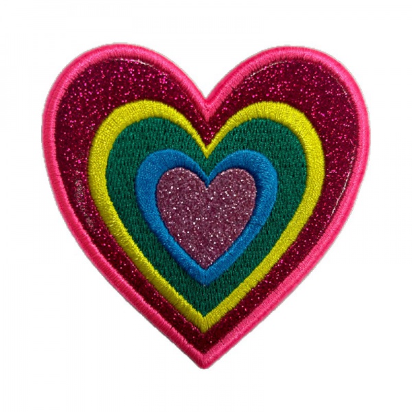 Glitter heart embroidery patch