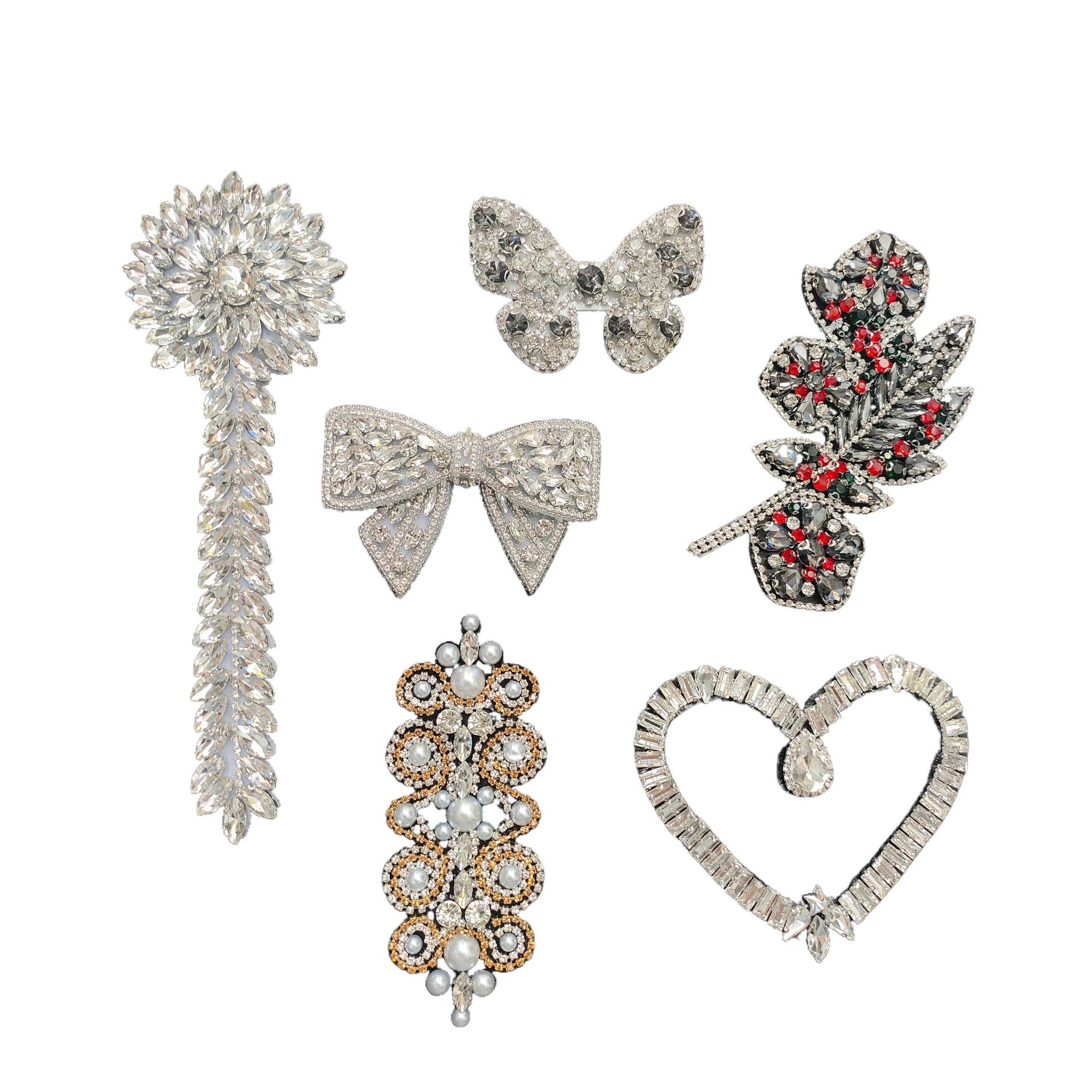 Beaded Bow Glass Diamond Hollow Heart