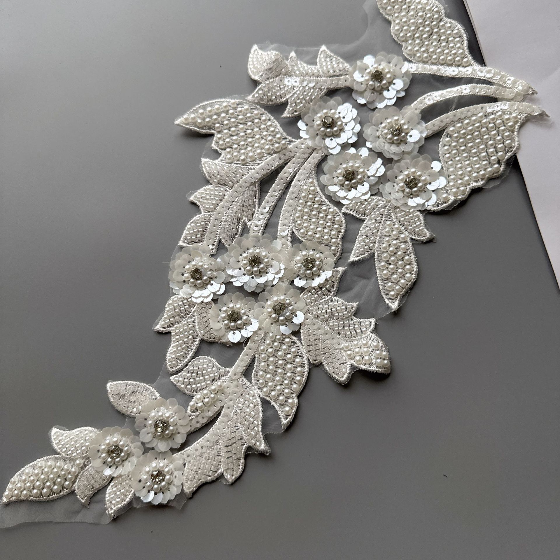 White 3D beaded lace flower