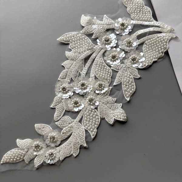 White 3D beaded lace flower