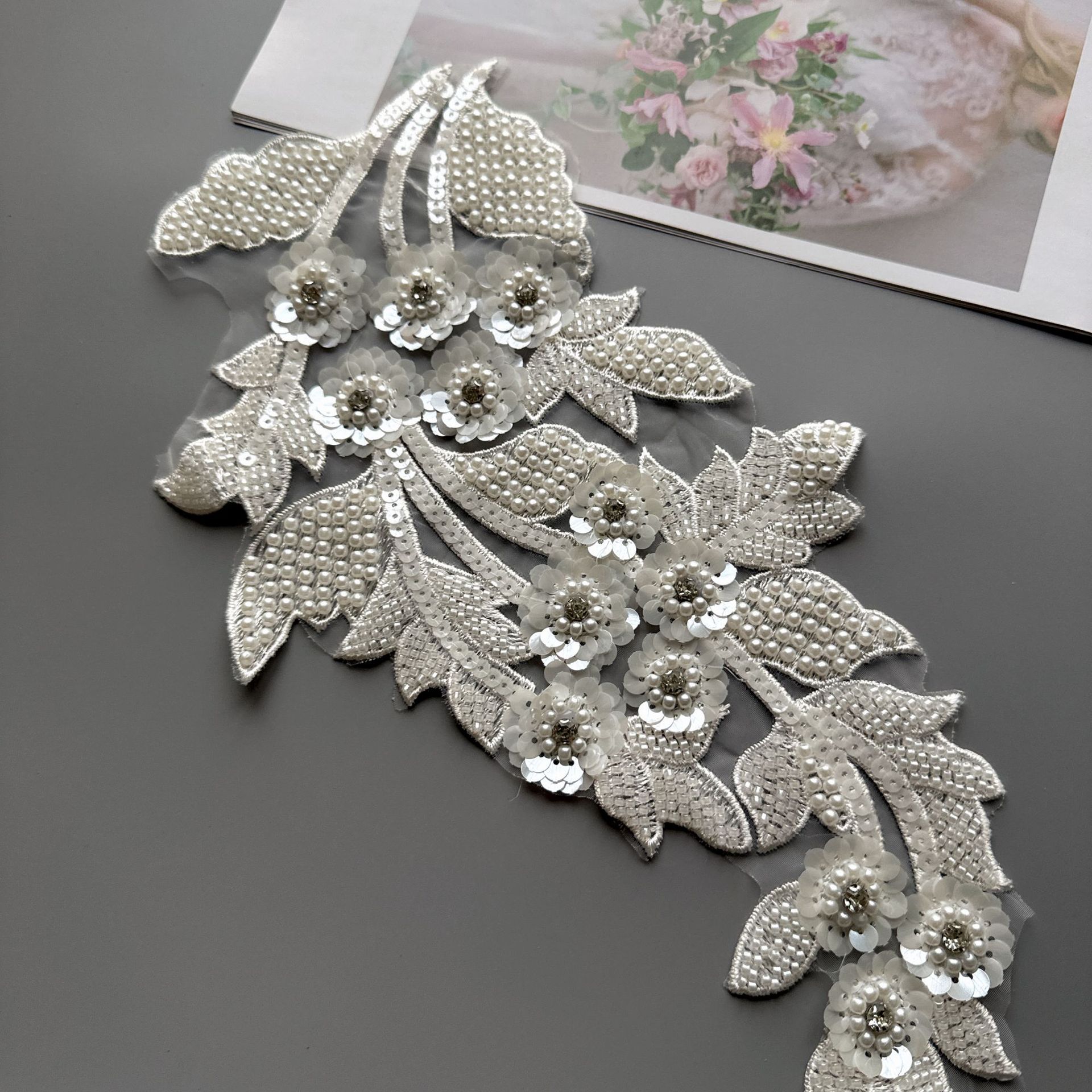 White 3D beaded lace flower
