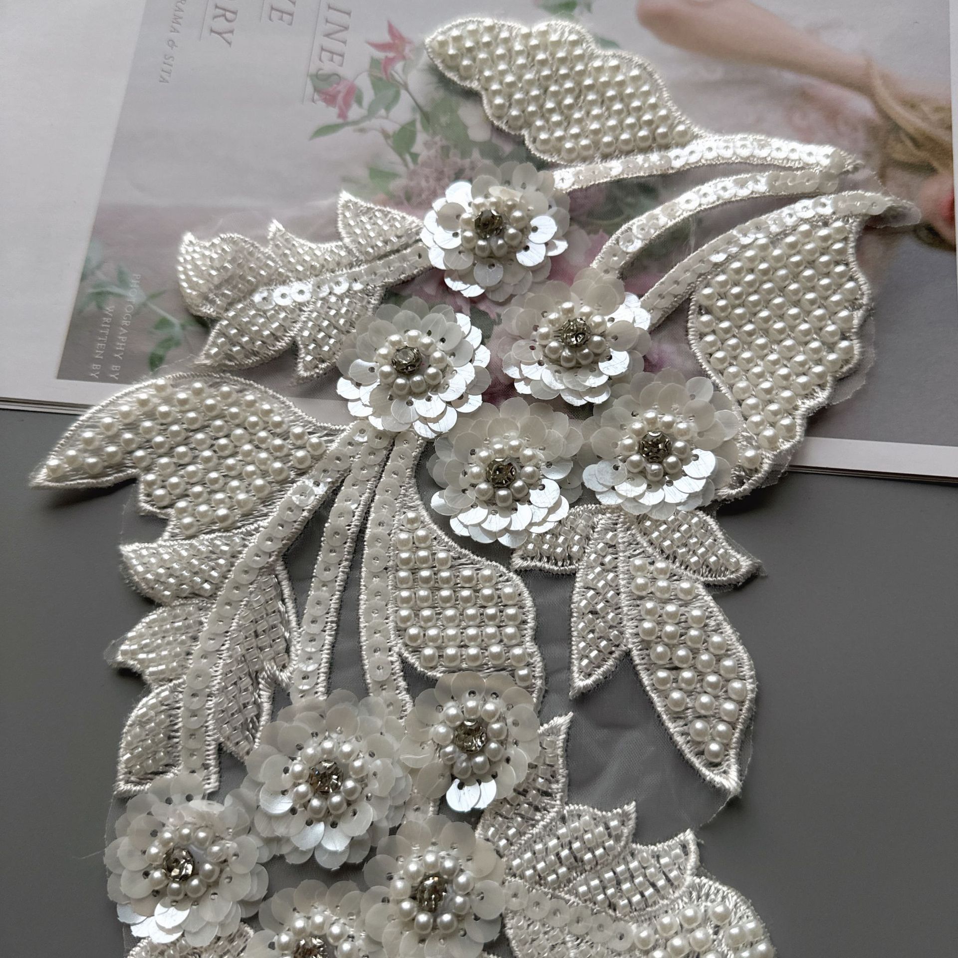 White 3D beaded lace flower
