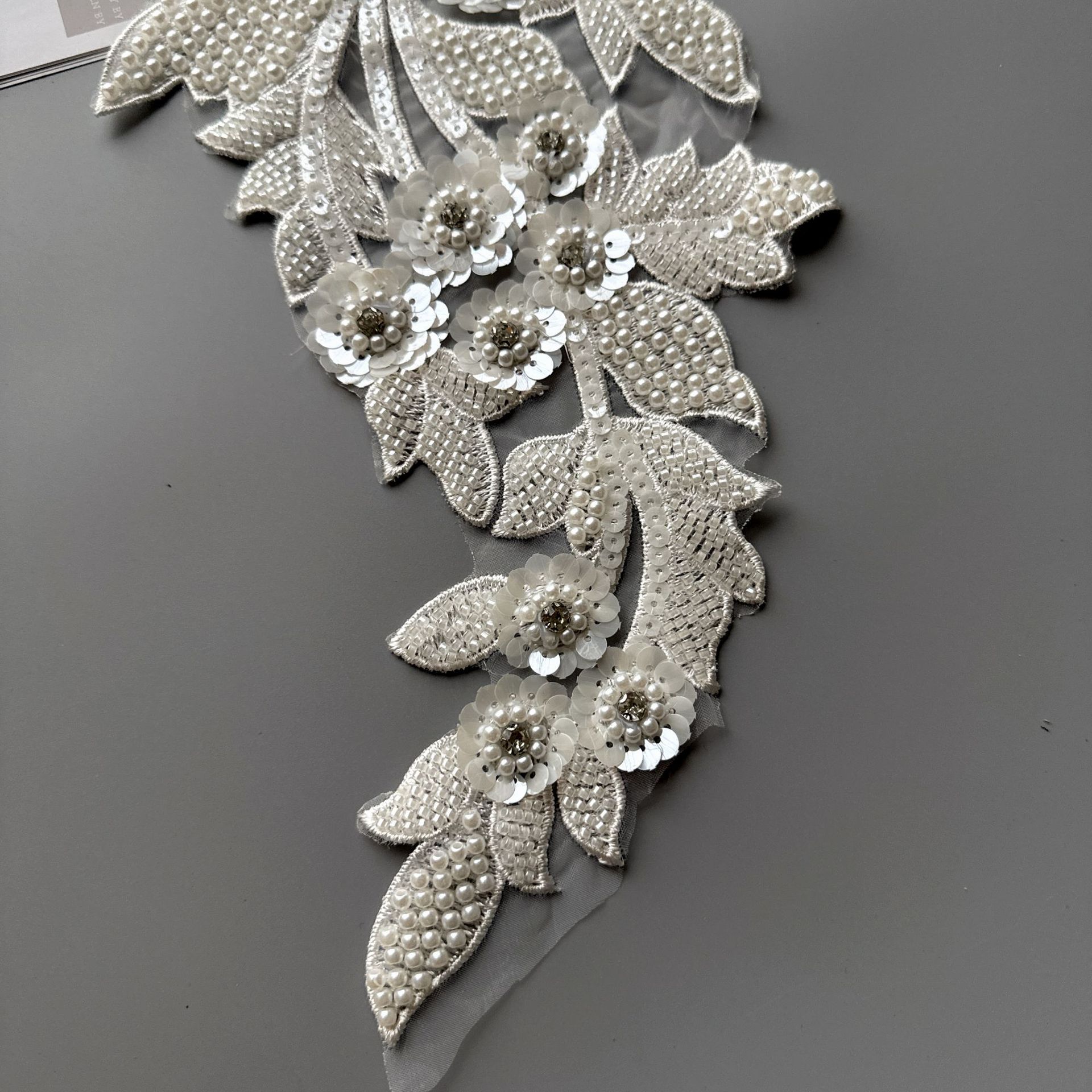 White 3D beaded lace flower