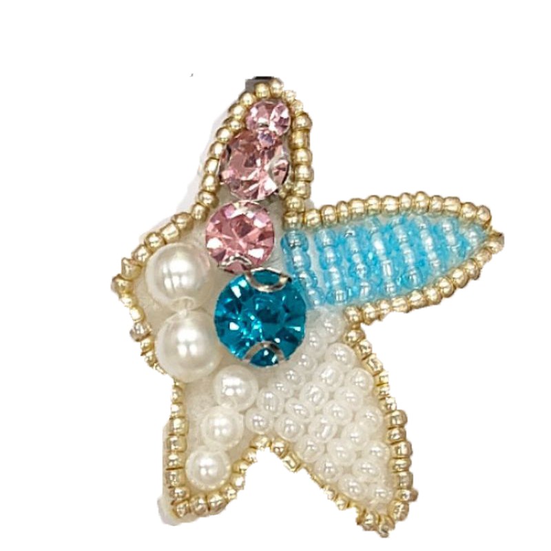 Marine Life Handmade Beaded Cloth Patch Starfish Shell Conch