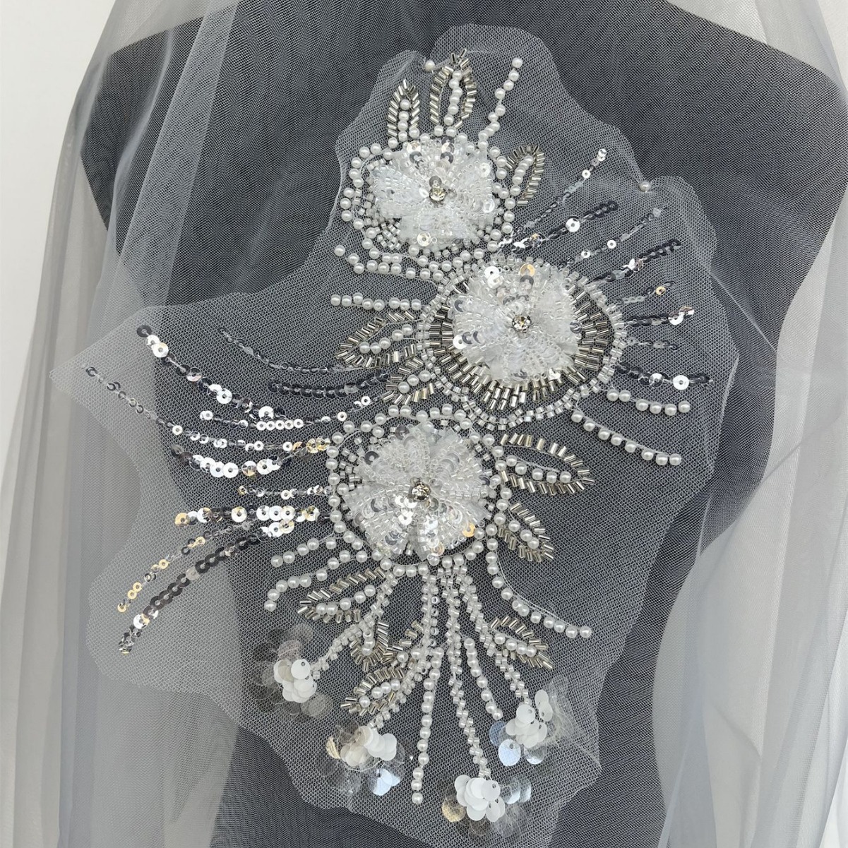 Transparent sequins beaded lace