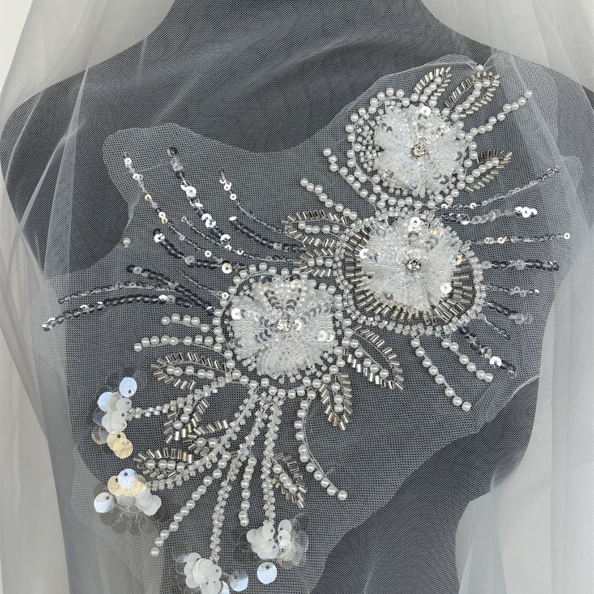 Transparent sequins beaded lace