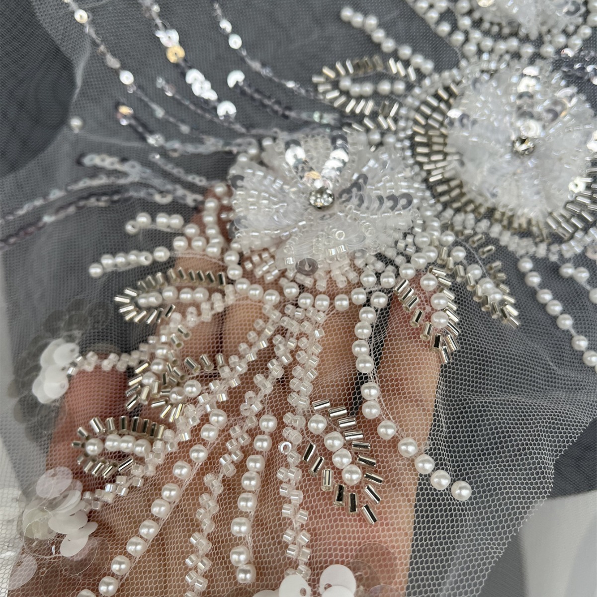 Transparent sequins beaded lace