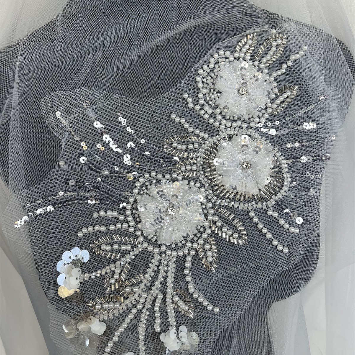 Transparent sequins beaded lace