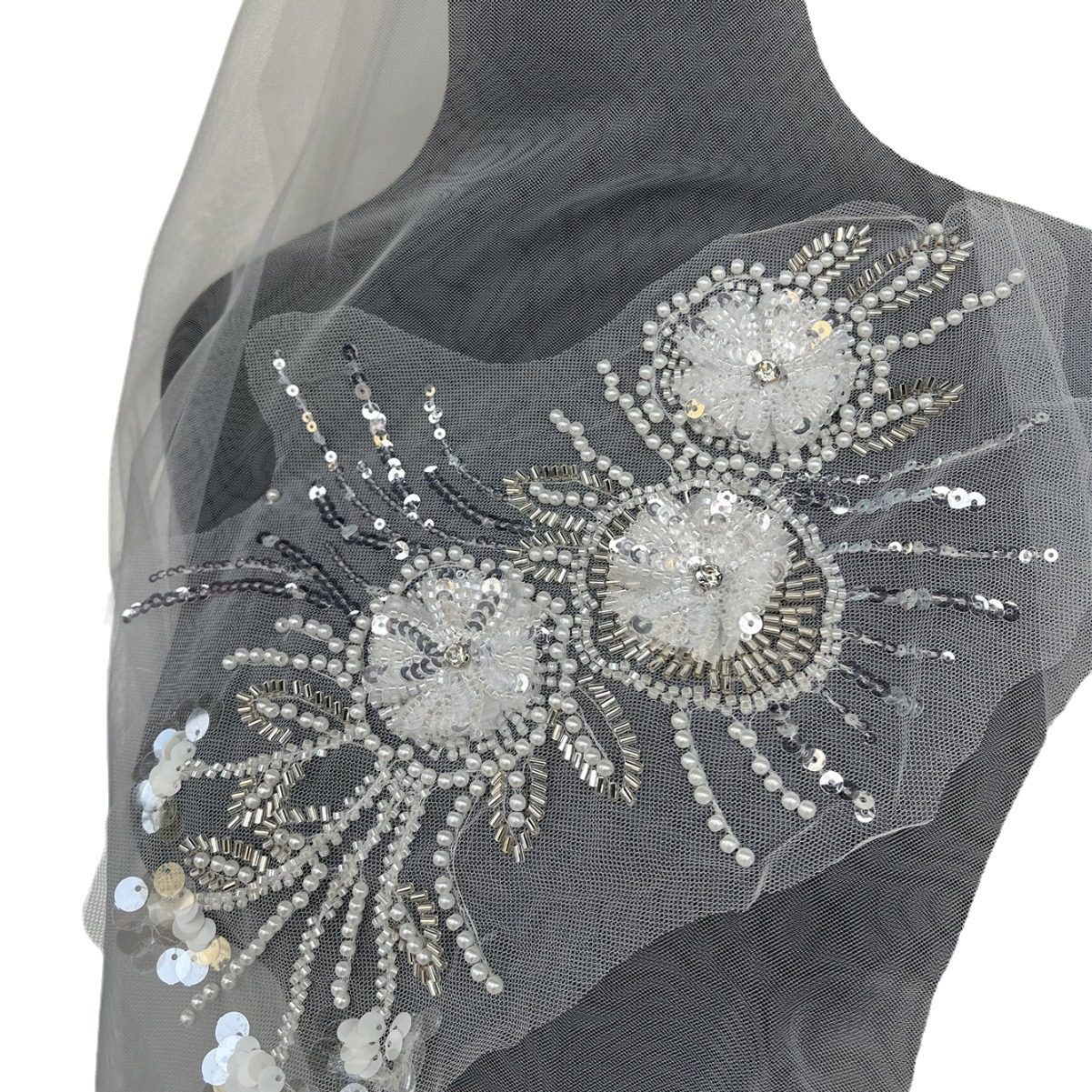 Transparent sequins beaded lace