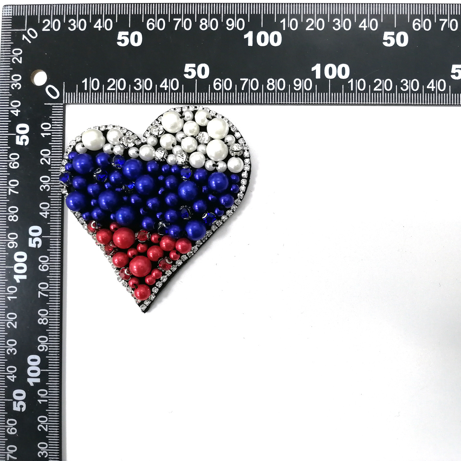 Handmade Beaded Rhinestone Butterfly Heart Fabric Patch