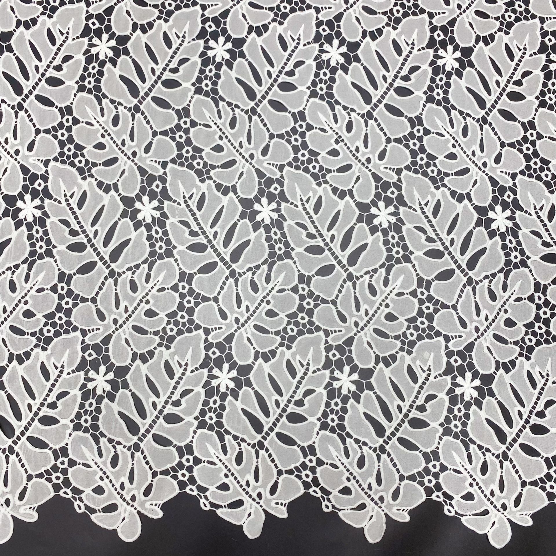 Laser Embroidered Chiffon Fabric With Floral Cutouts Full Width